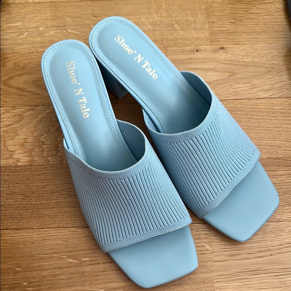 Women's Blue chunky block heel slide